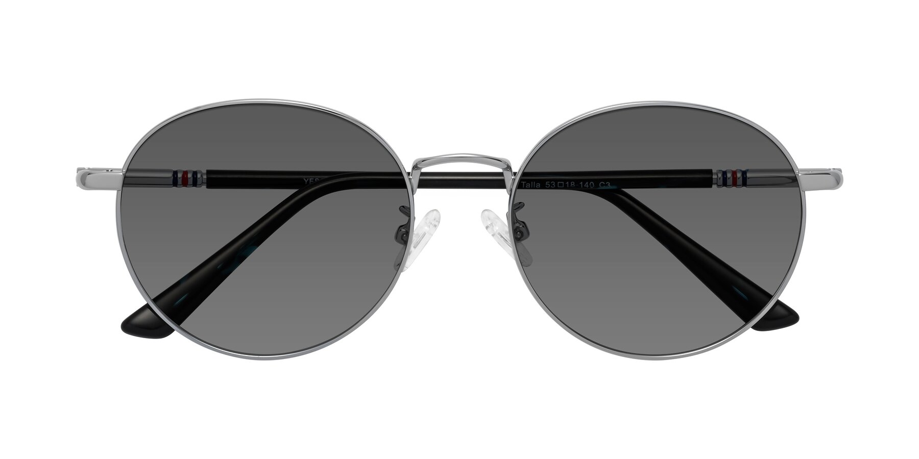 Folded Front of Talla in Silver with Medium Gray Tinted Lenses