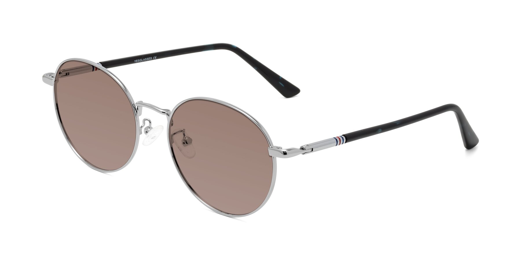 Angle of Talla in Silver with Medium Brown Tinted Lenses