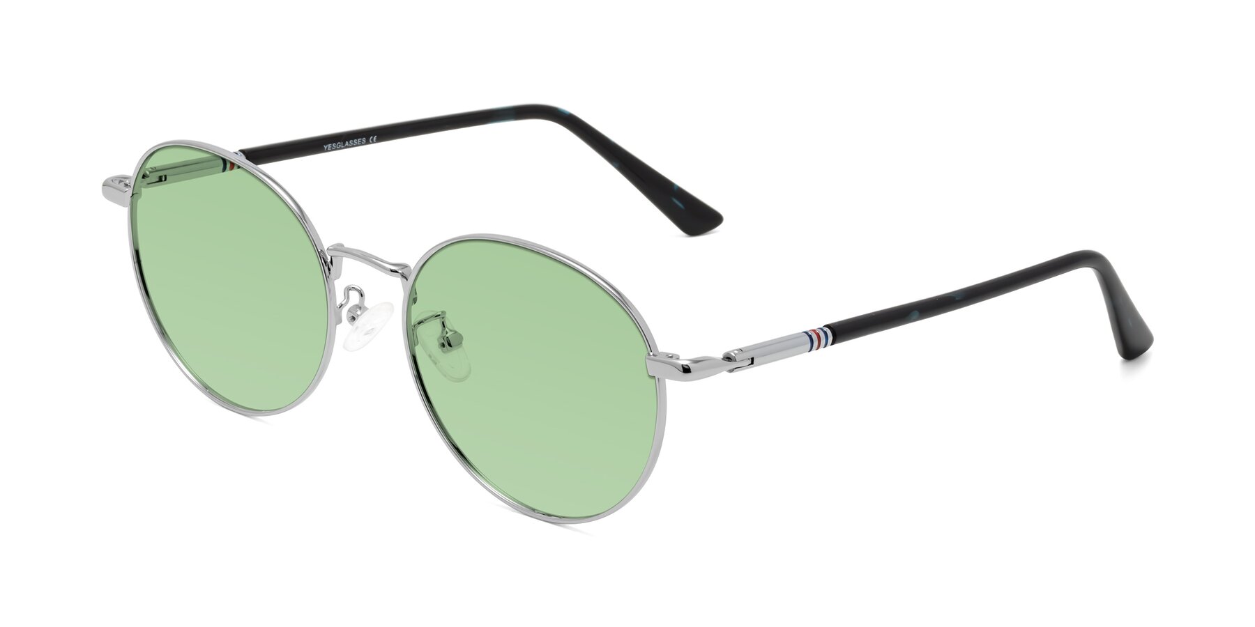 Angle of Talla in Silver with Medium Green Tinted Lenses