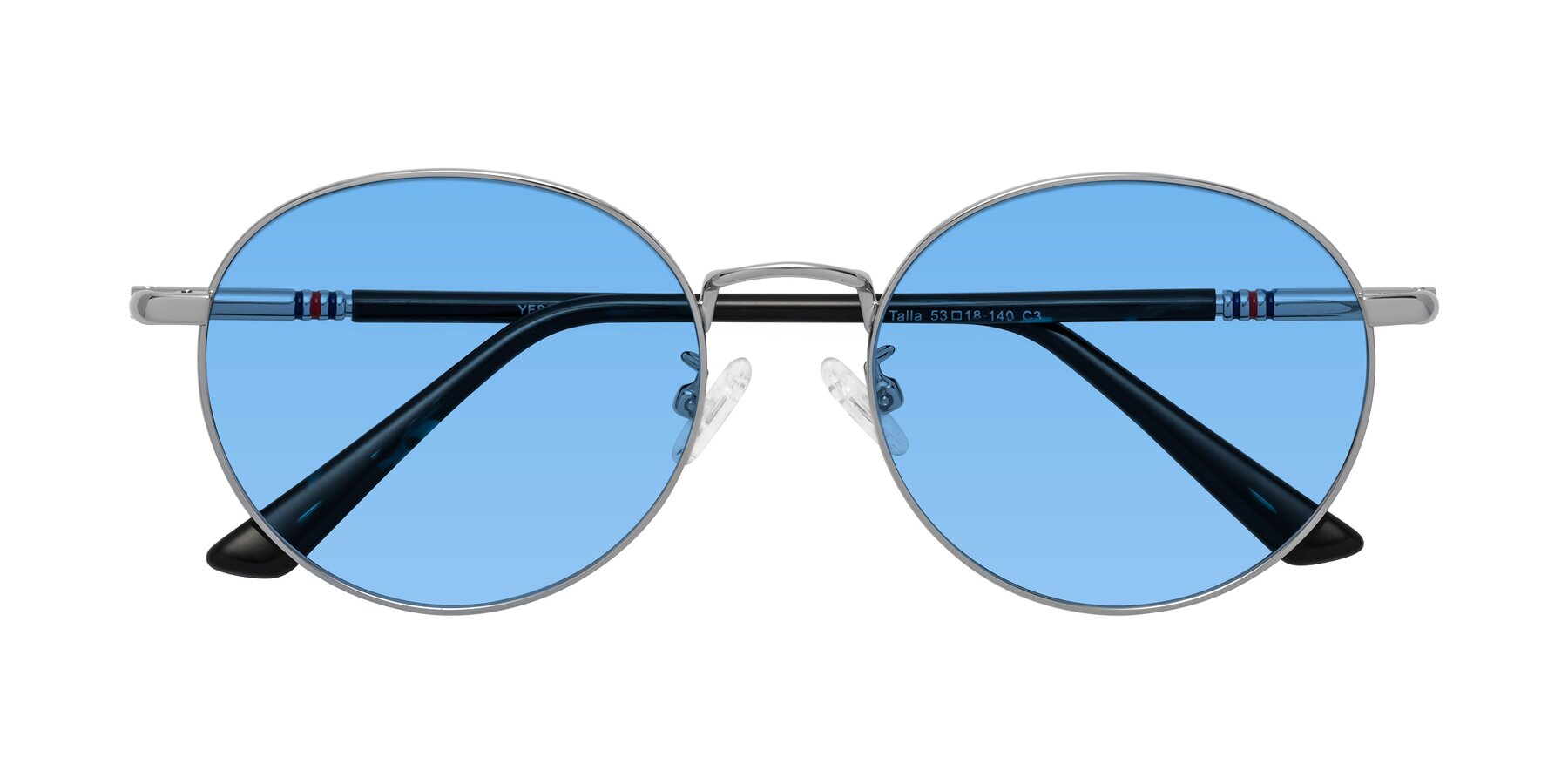 Folded Front of Talla in Silver with Medium Blue Tinted Lenses