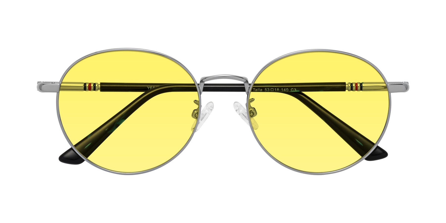 Folded Front of Talla in Silver with Medium Yellow Tinted Lenses