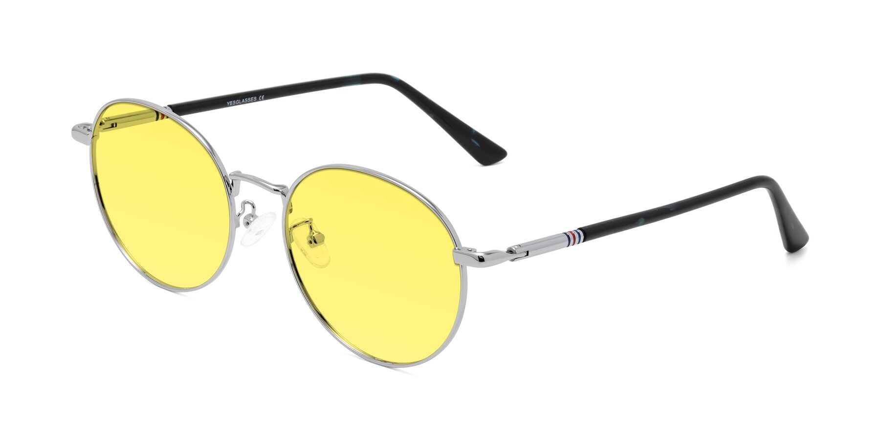 Angle of Talla in Silver with Medium Yellow Tinted Lenses