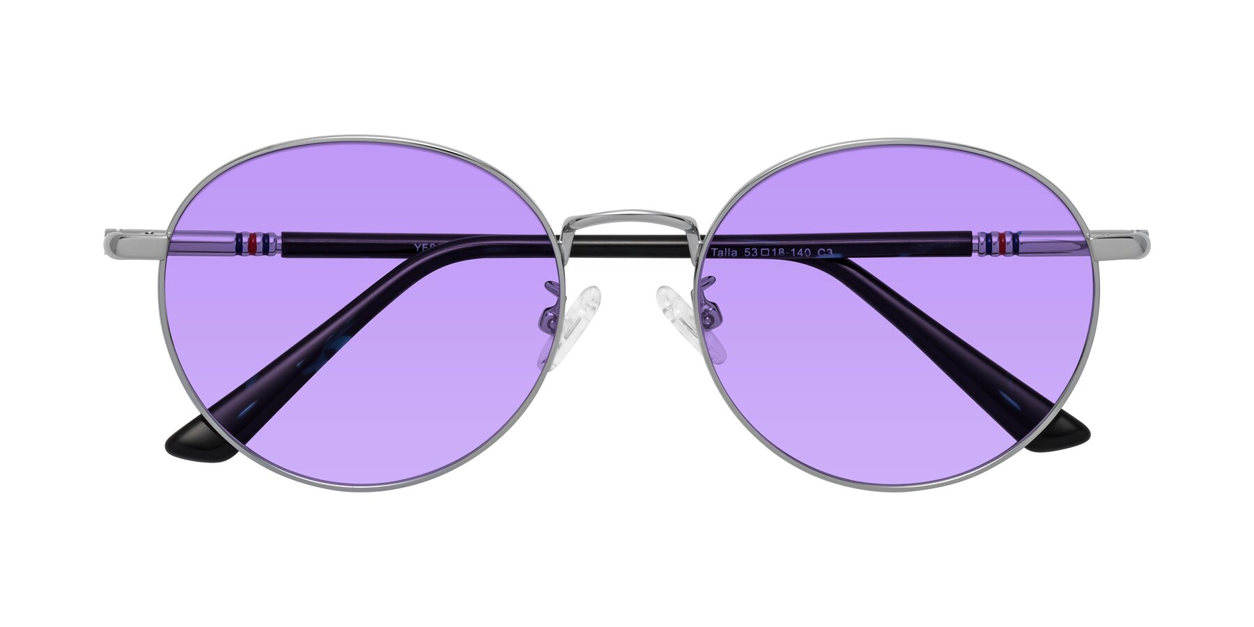 Folded Front of Talla in Silver with Medium Purple Tinted Lenses