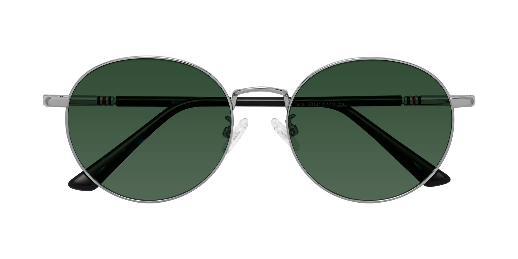 Folded Front of Talla in Silver with Green Tinted Lenses