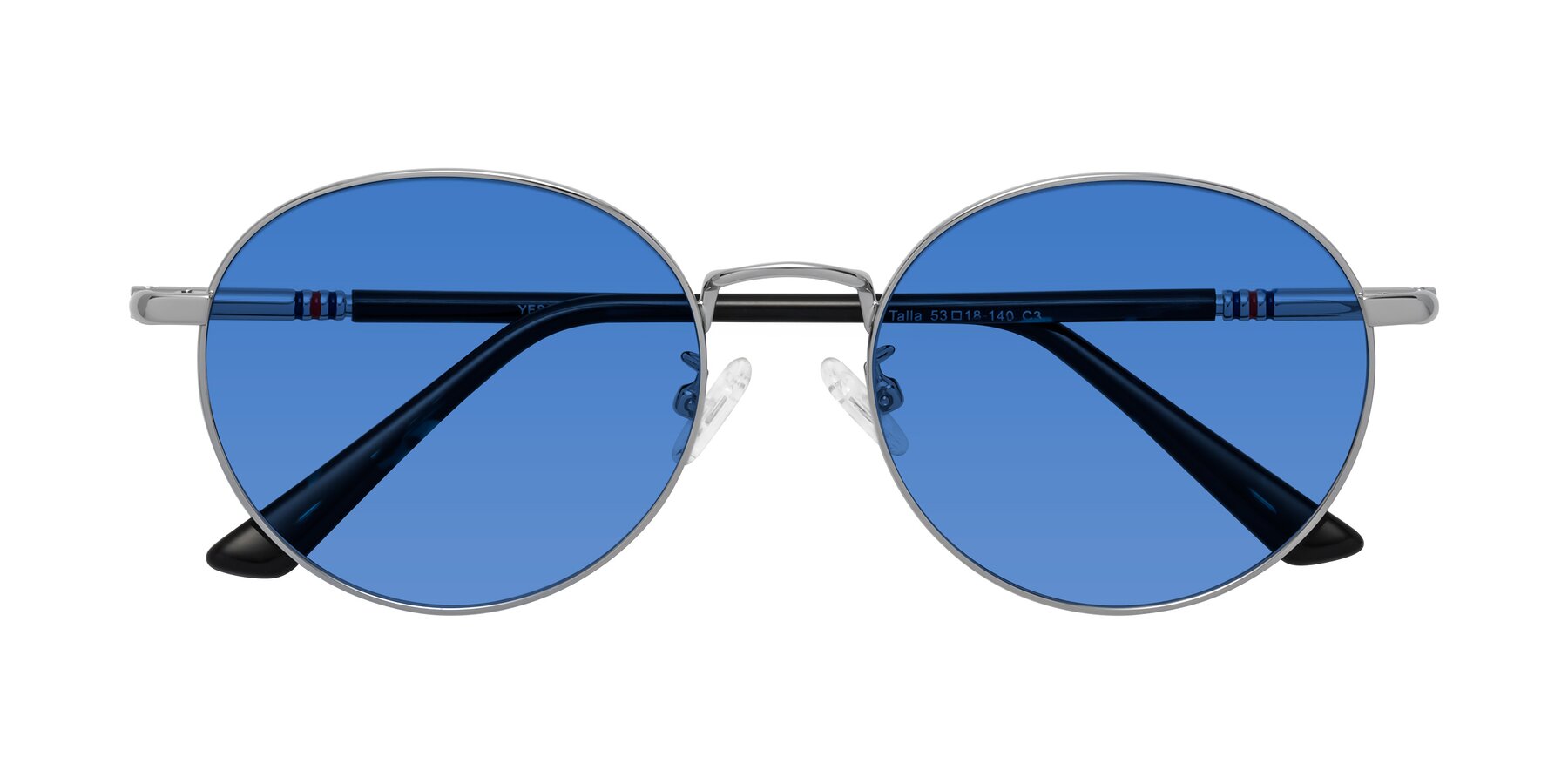 Folded Front of Talla in Silver with Blue Tinted Lenses