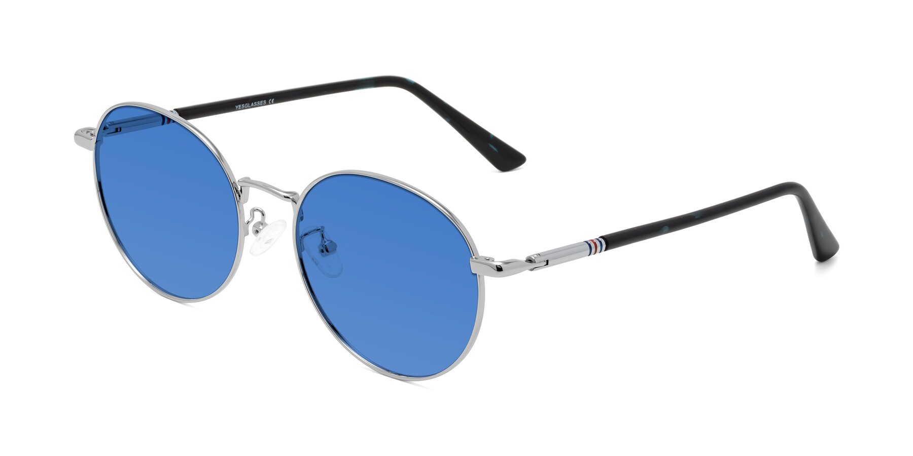 Angle of Talla in Silver with Blue Tinted Lenses