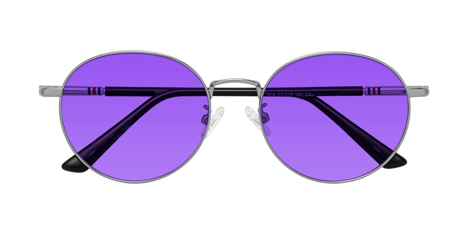 Folded Front of Talla in Silver with Purple Tinted Lenses