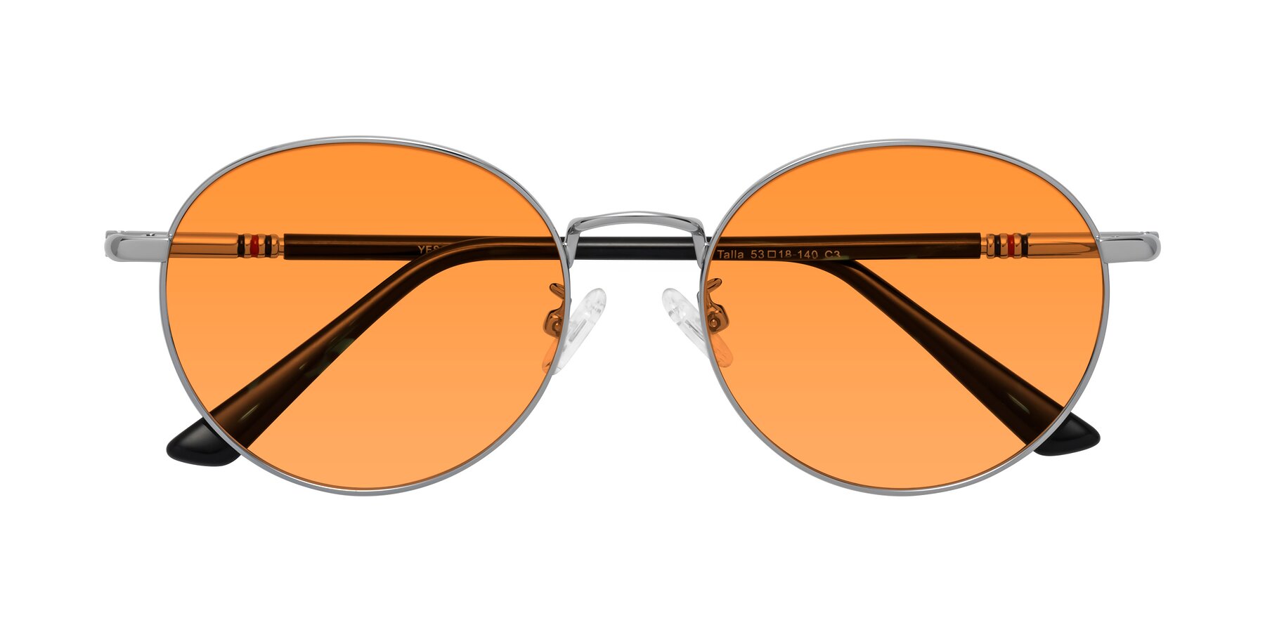 Folded Front of Talla in Silver with Orange Tinted Lenses