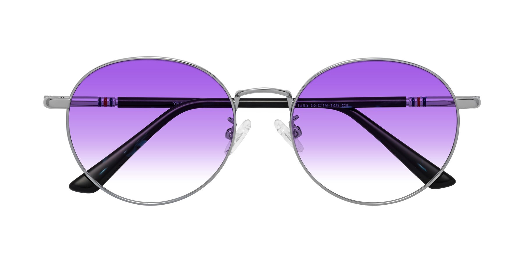 Folded Front of Talla in Silver with Purple Gradient Lenses