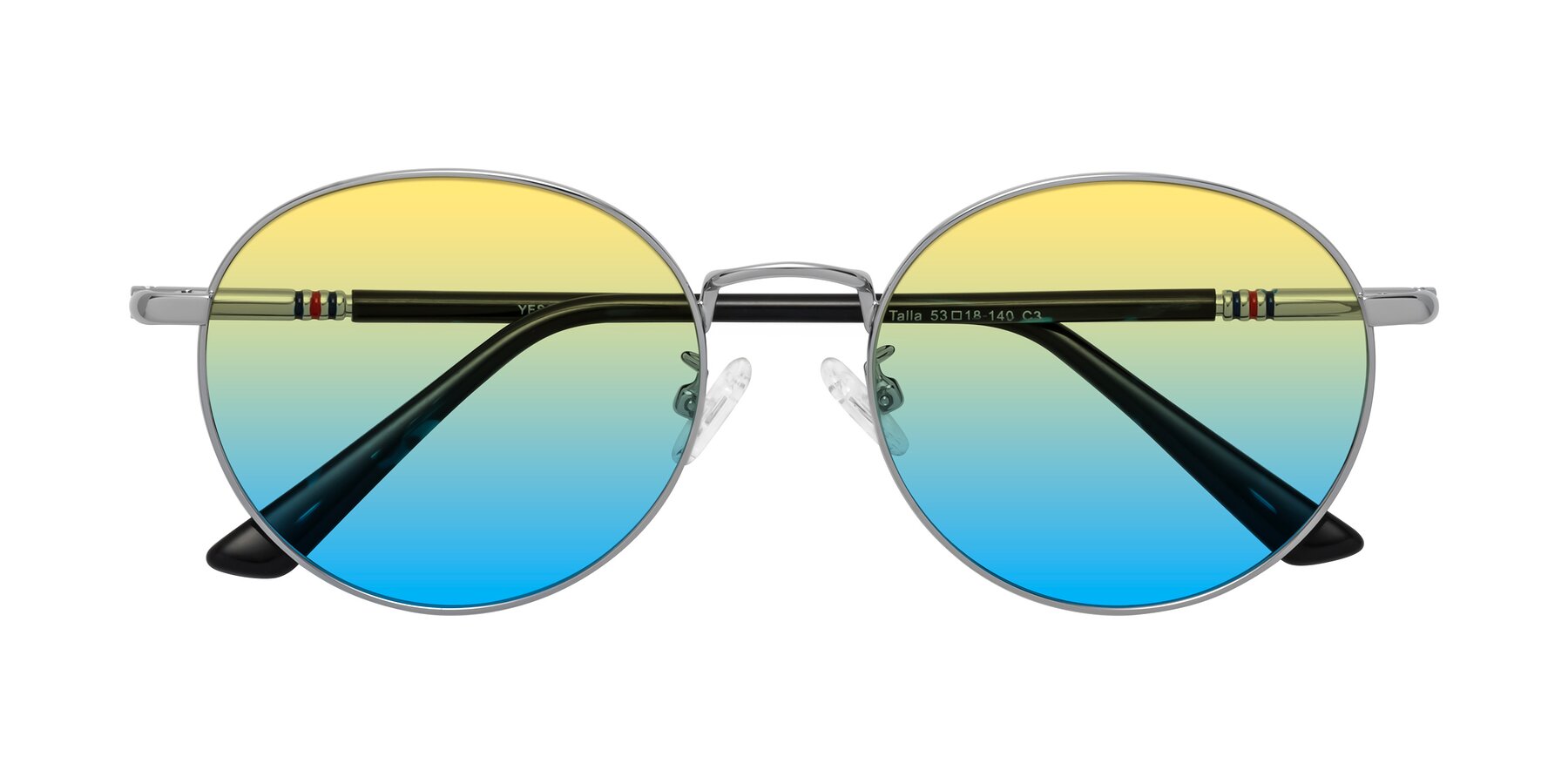 Folded Front of Talla in Silver with Yellow / Blue Gradient Lenses