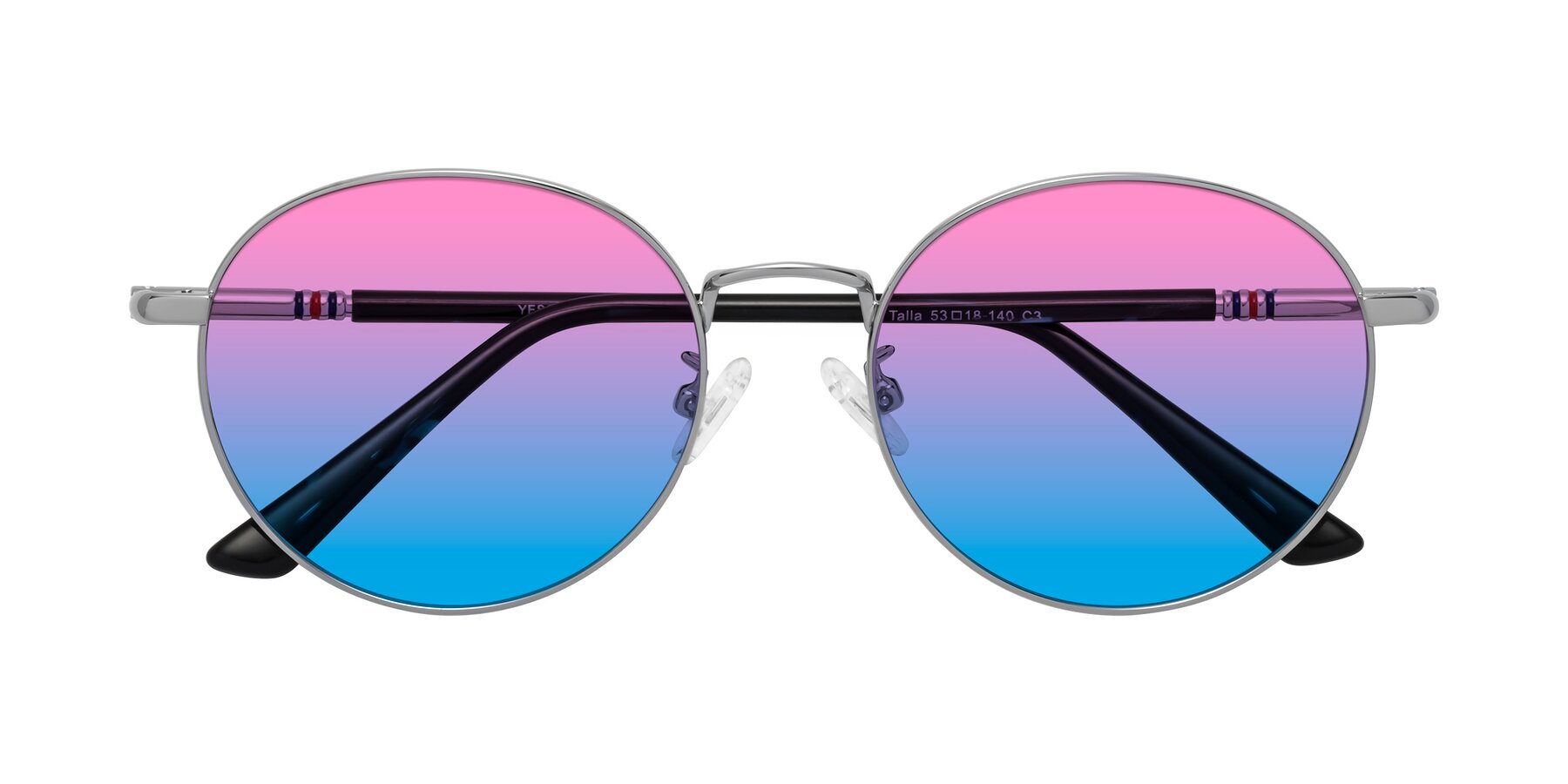 Folded Front of Talla in Silver with Pink / Blue Gradient Lenses