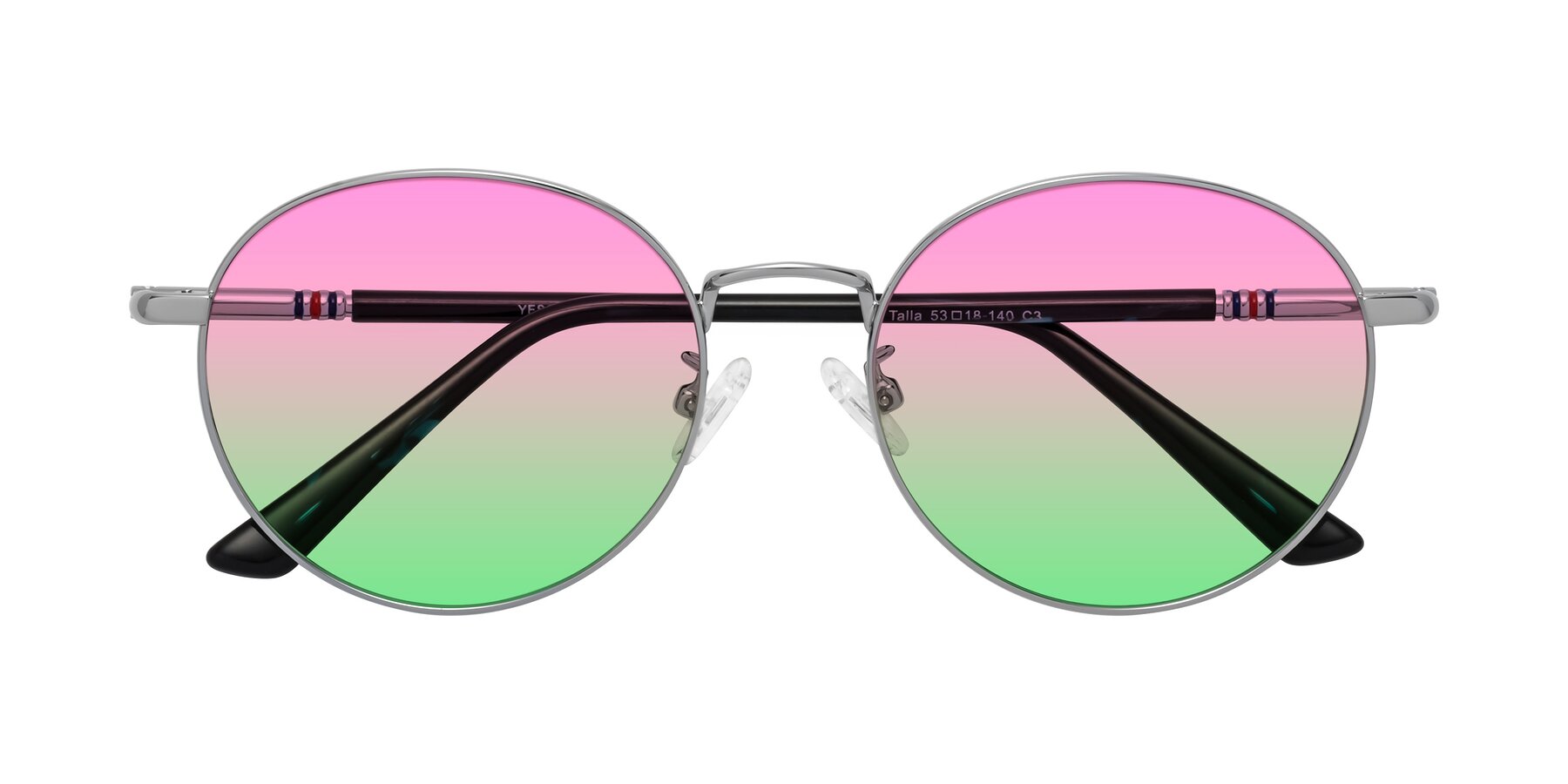 Folded Front of Talla in Silver with Pink / Green Gradient Lenses