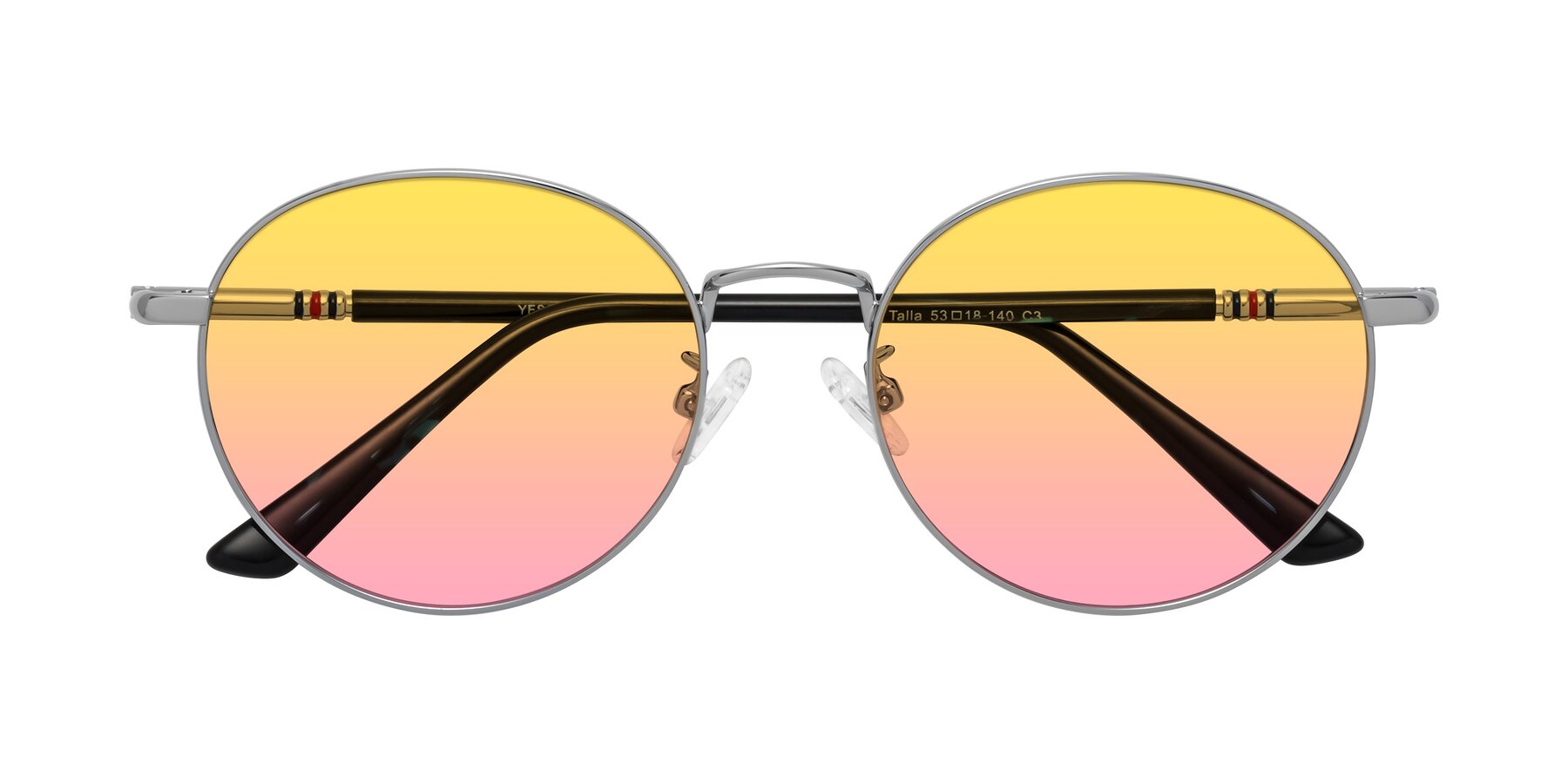 Folded Front of Talla in Silver with Yellow / Pink Gradient Lenses