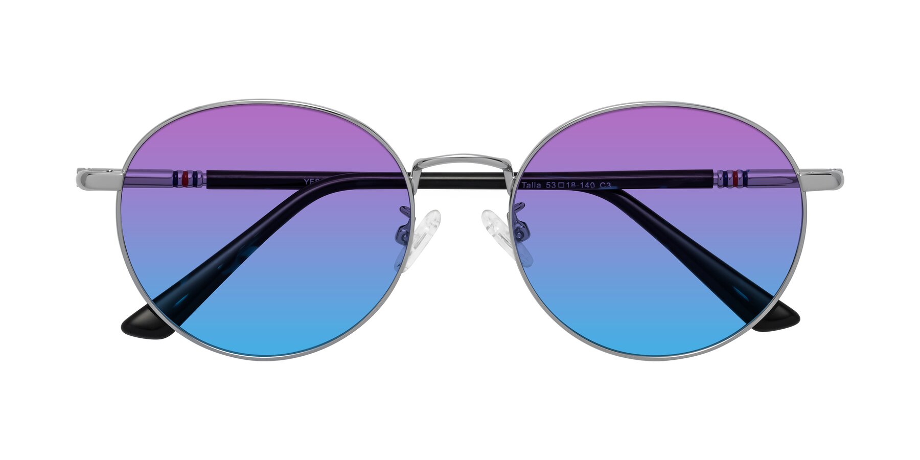 Folded Front of Talla in Silver with Purple / Blue Gradient Lenses