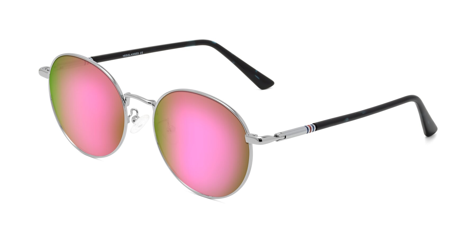 Angle of Talla in Silver with Pink Mirrored Lenses