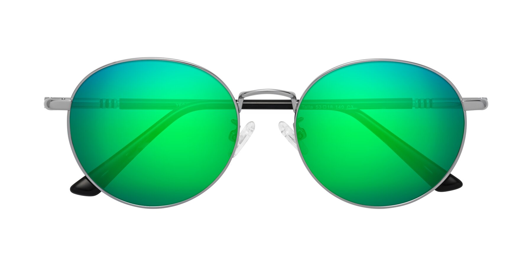 Folded Front of Talla in Silver with Green Mirrored Lenses