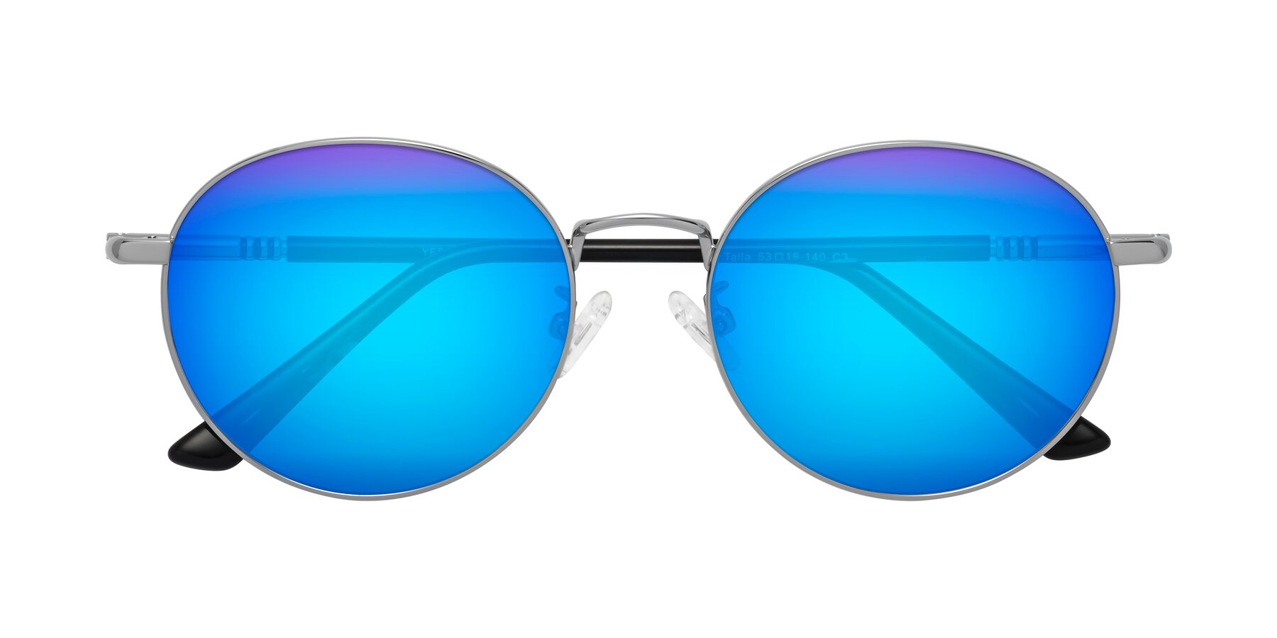 Folded Front of Talla in Silver with Blue Mirrored Lenses