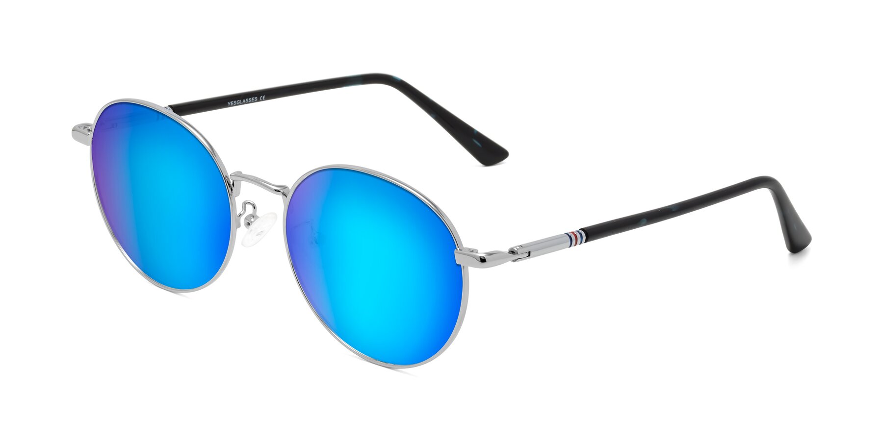 Angle of Talla in Silver with Blue Mirrored Lenses