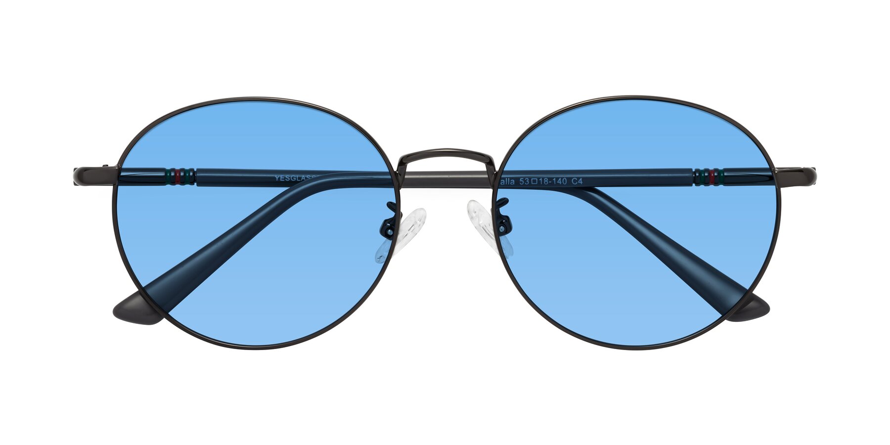 Folded Front of Talla in Gunmetal with Medium Blue Tinted Lenses