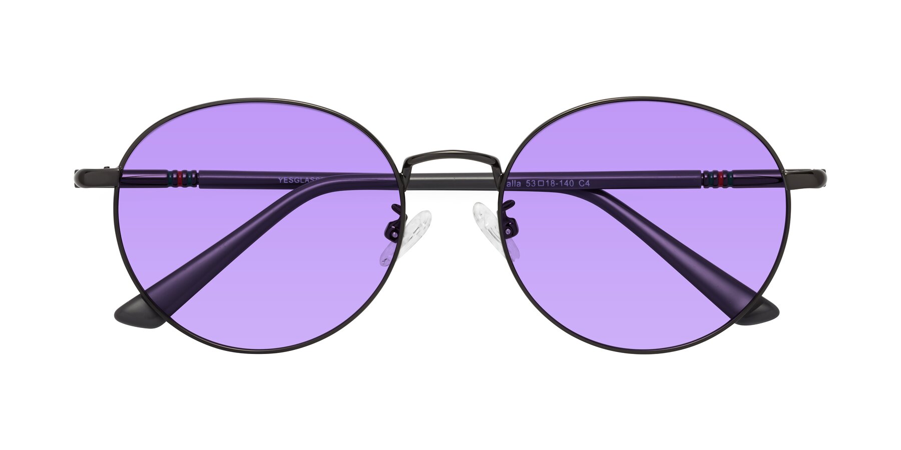 Folded Front of Talla in Gunmetal with Medium Purple Tinted Lenses