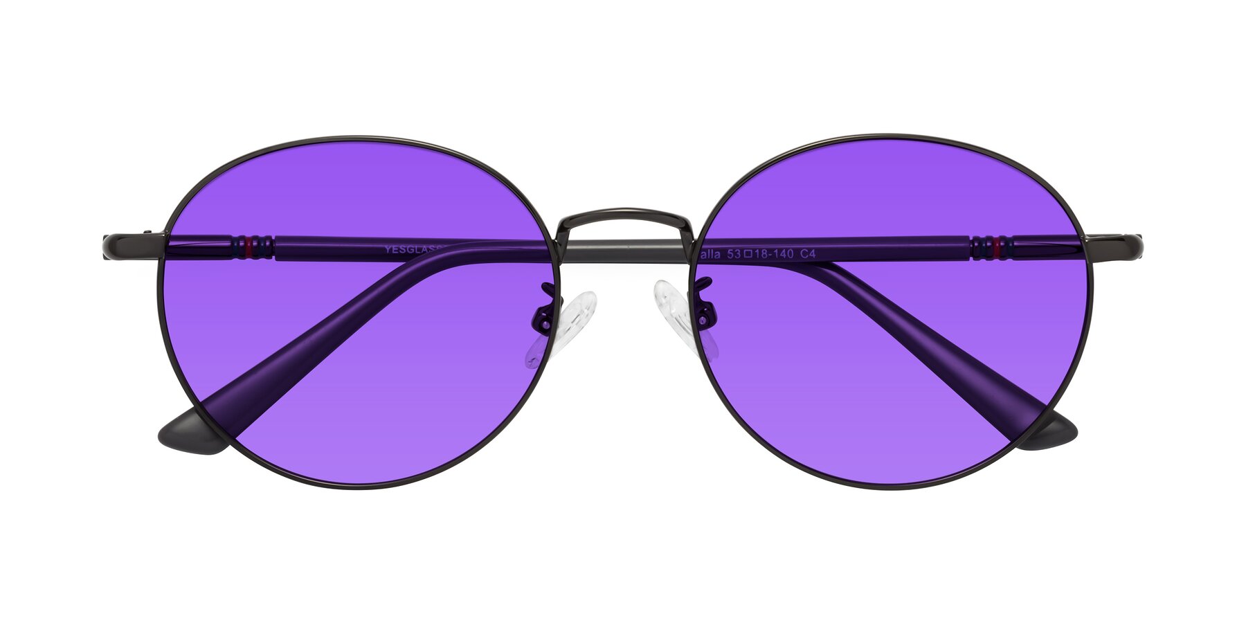 Folded Front of Talla in Gunmetal with Purple Tinted Lenses