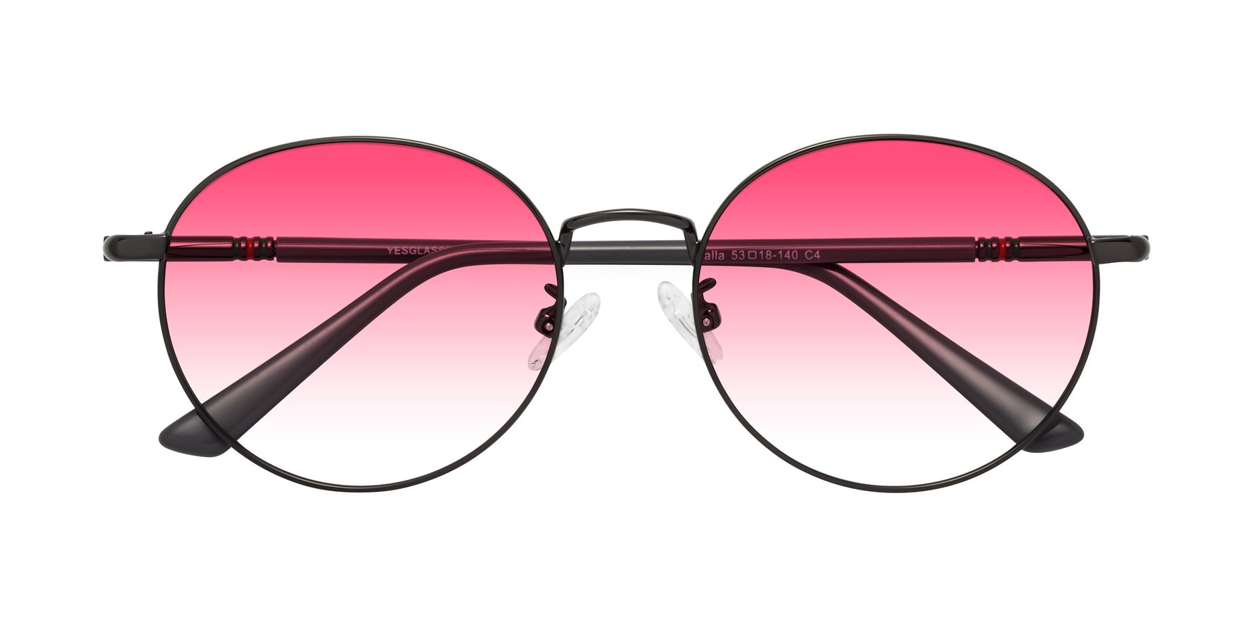 Folded Front of Talla in Gunmetal with Pink Gradient Lenses