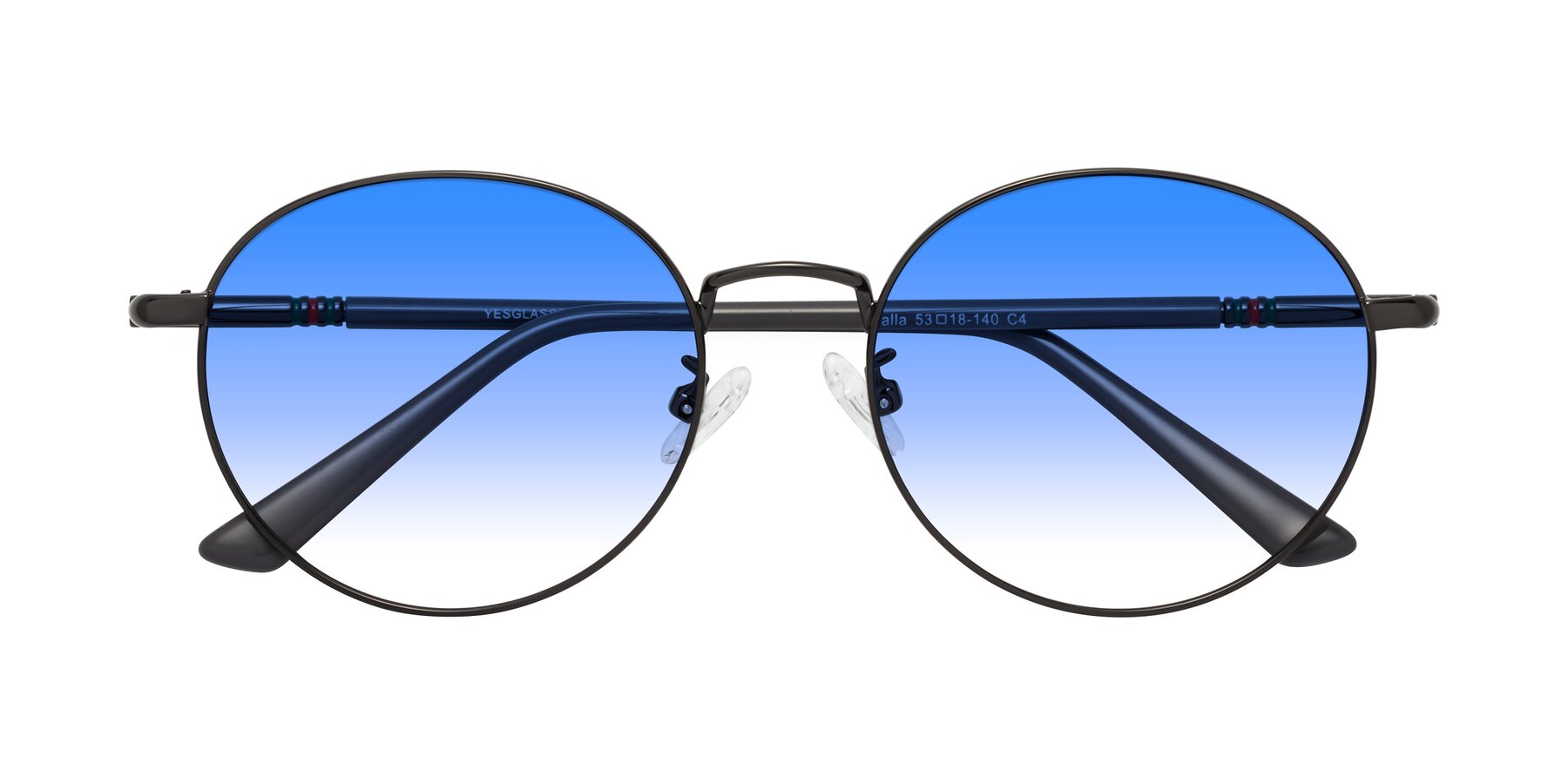 Folded Front of Talla in Gunmetal with Blue Gradient Lenses