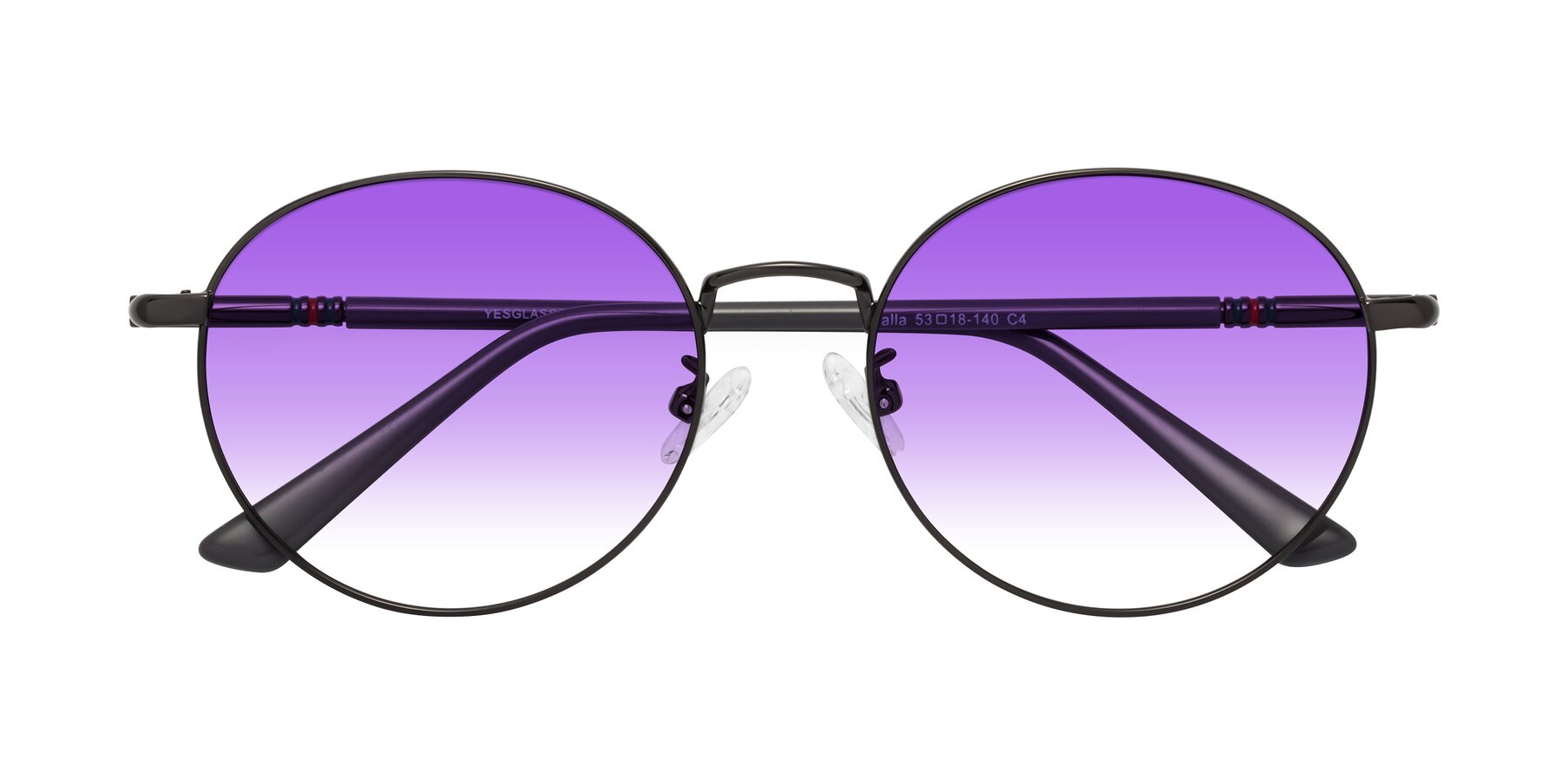 Folded Front of Talla in Gunmetal with Purple Gradient Lenses