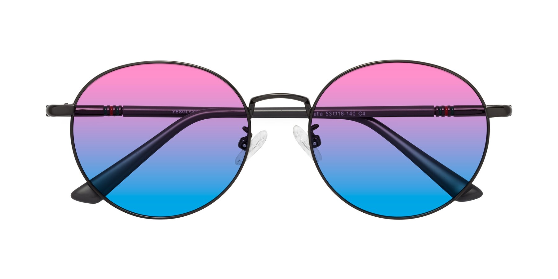 Folded Front of Talla in Gunmetal with Pink / Blue Gradient Lenses