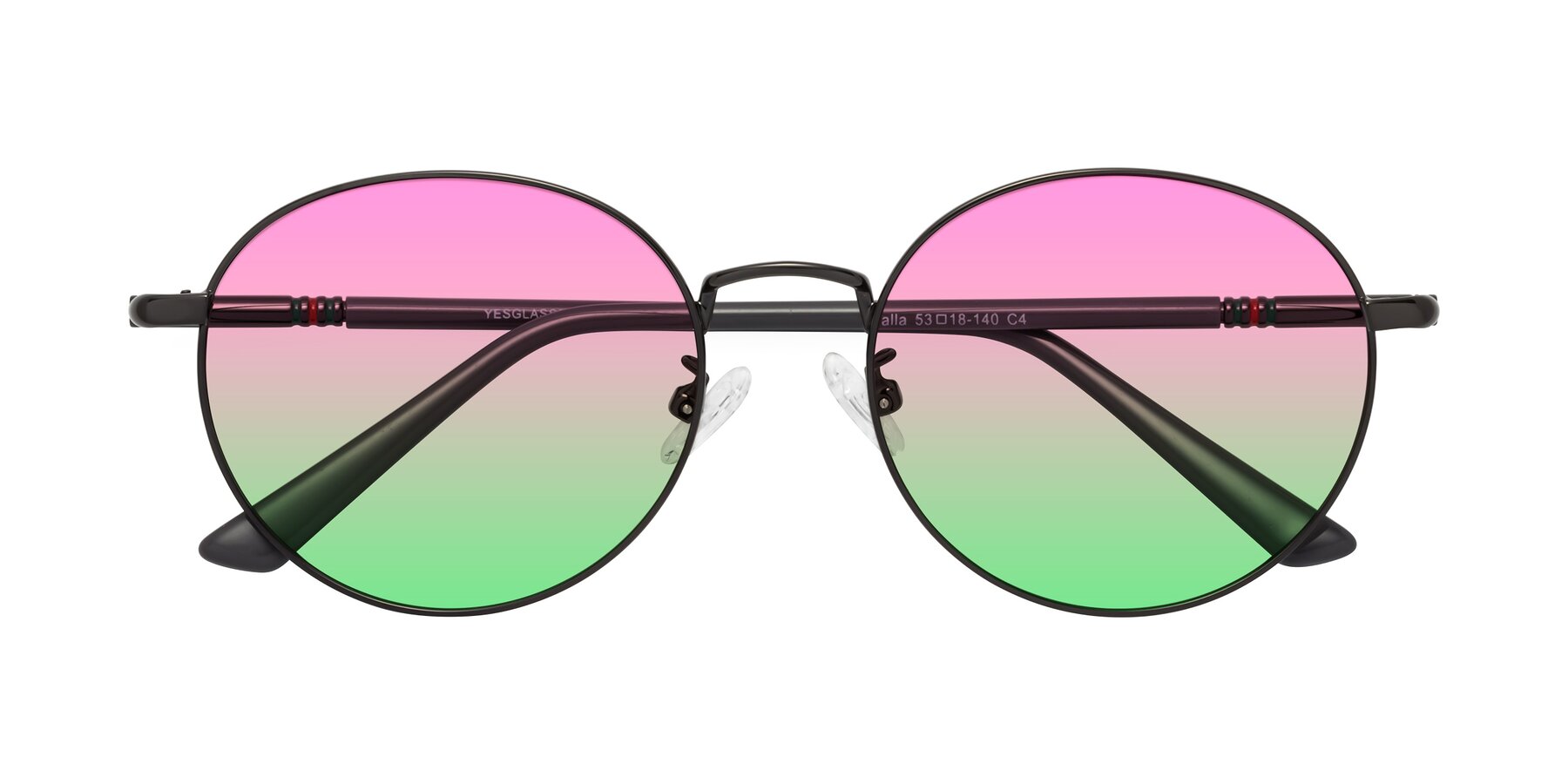 Folded Front of Talla in Gunmetal with Pink / Green Gradient Lenses