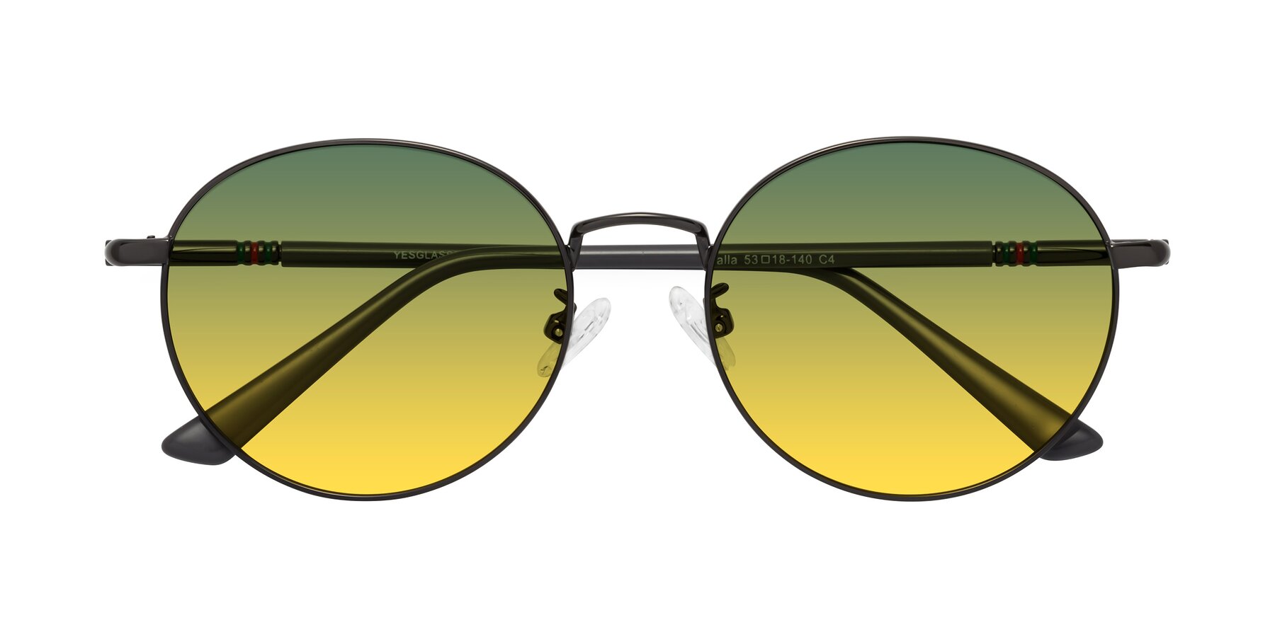 Folded Front of Talla in Gunmetal with Green / Yellow Gradient Lenses