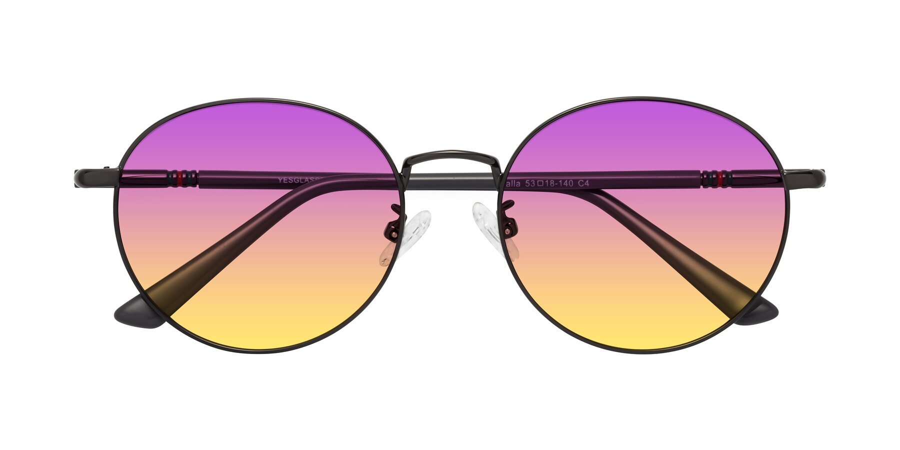 Folded Front of Talla in Gunmetal with Purple / Yellow Gradient Lenses