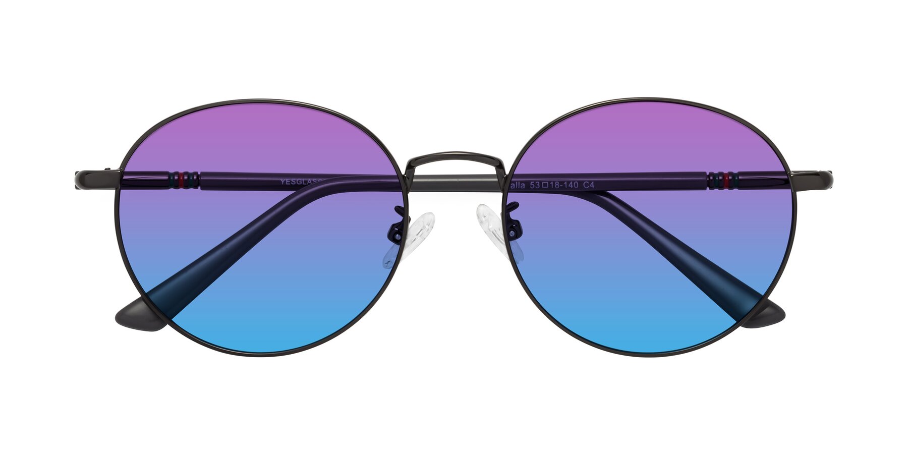 Folded Front of Talla in Gunmetal with Purple / Blue Gradient Lenses