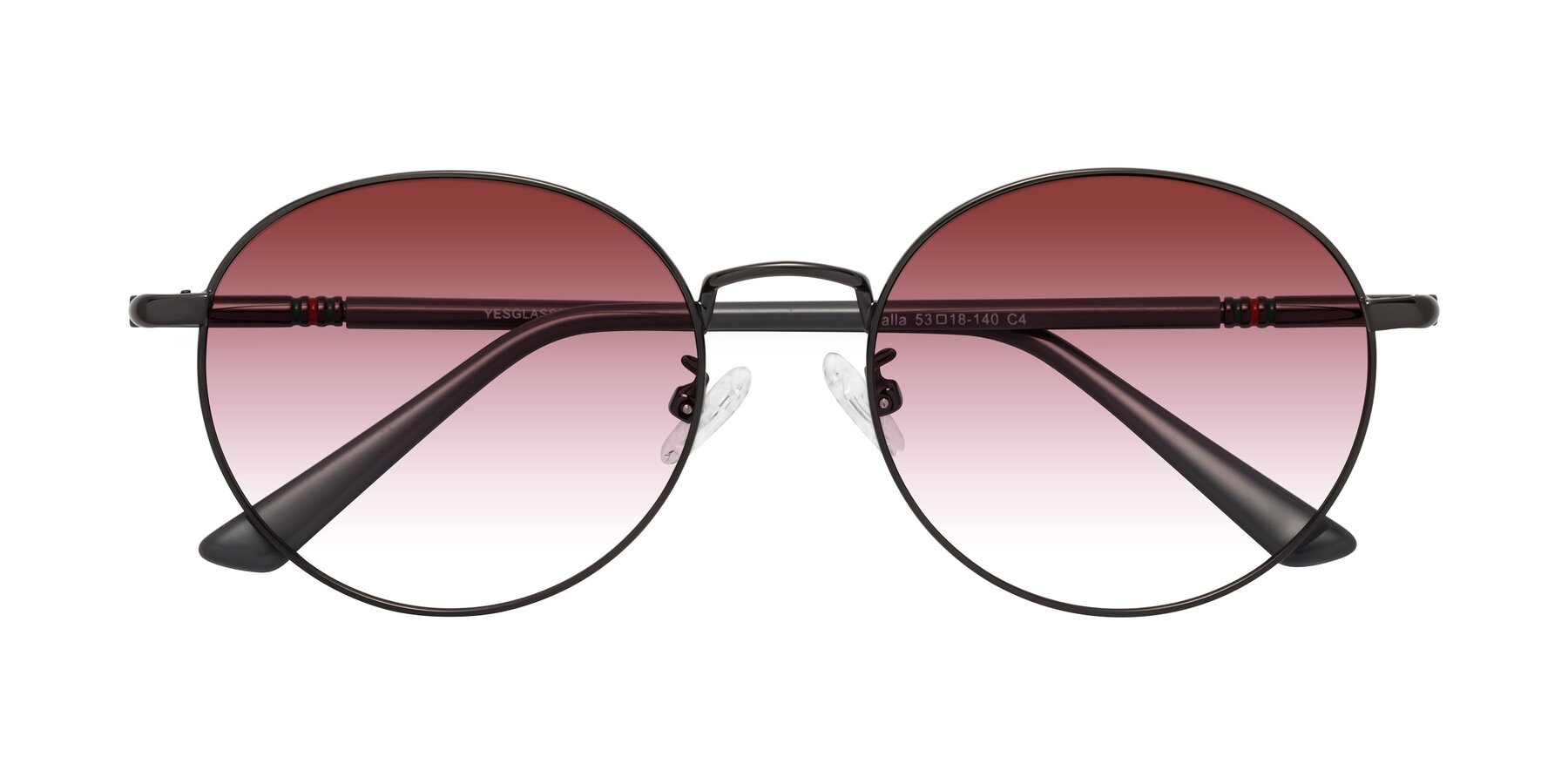 Folded Front of Talla in Gunmetal with Garnet Gradient Lenses