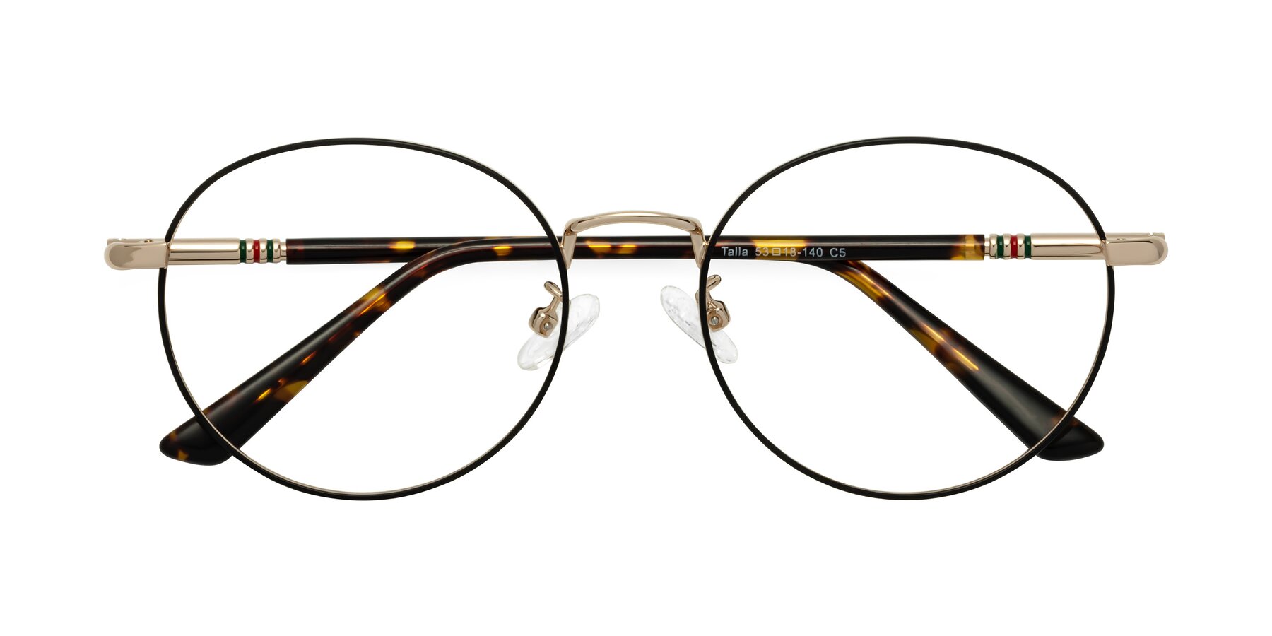 Folded Front of Talla in Black-Gold with Clear Blue Light Blocking Lenses