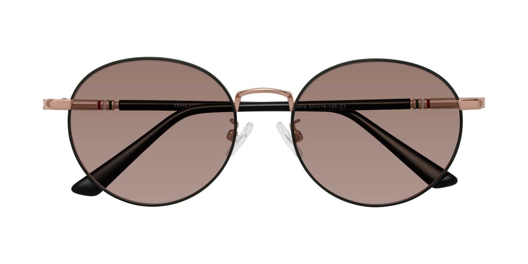 Folded Front of Talla in Black-Gold with Medium Brown Tinted Lenses