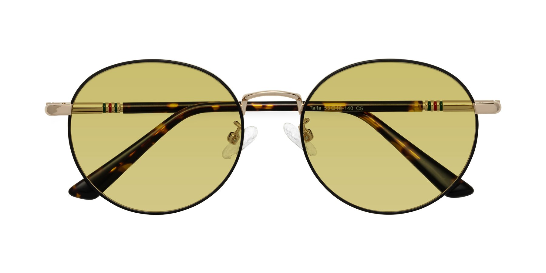 Folded Front of Talla in Black-Gold with Medium Champagne Tinted Lenses