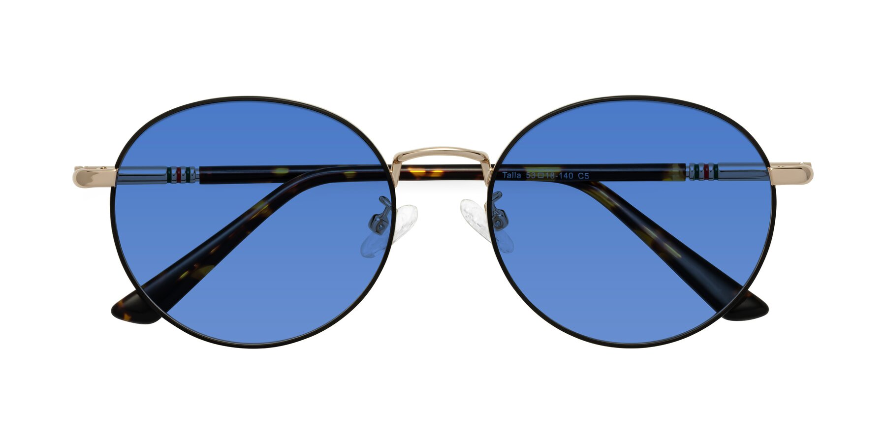 Folded Front of Talla in Black-Gold with Blue Tinted Lenses