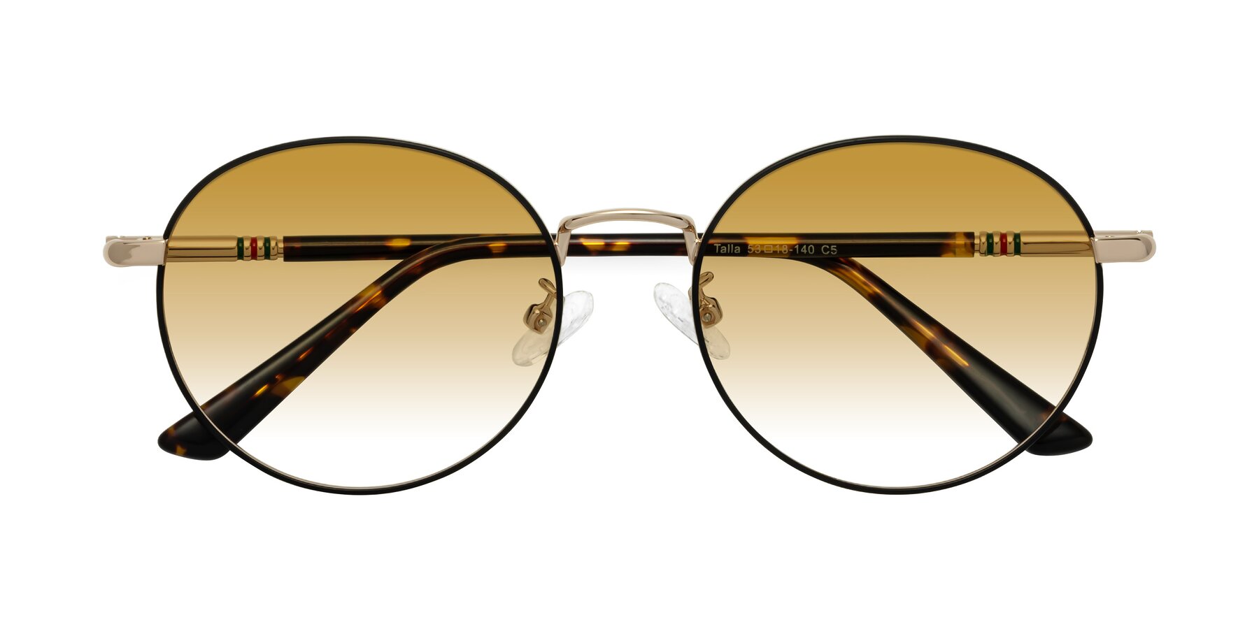 Folded Front of Talla in Black-Gold with Champagne Gradient Lenses