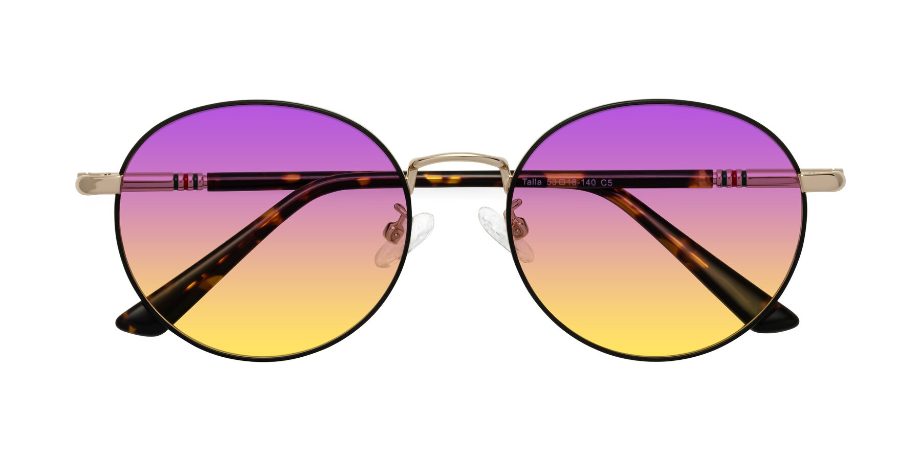 Folded Front of Talla in Black-Gold with Purple / Yellow Gradient Lenses