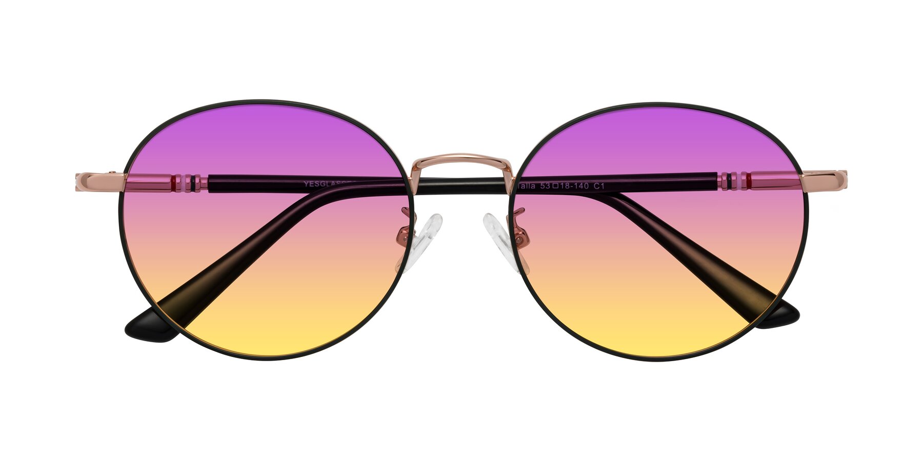 Folded Front of Talla in Black-Gold with Purple / Yellow Gradient Lenses