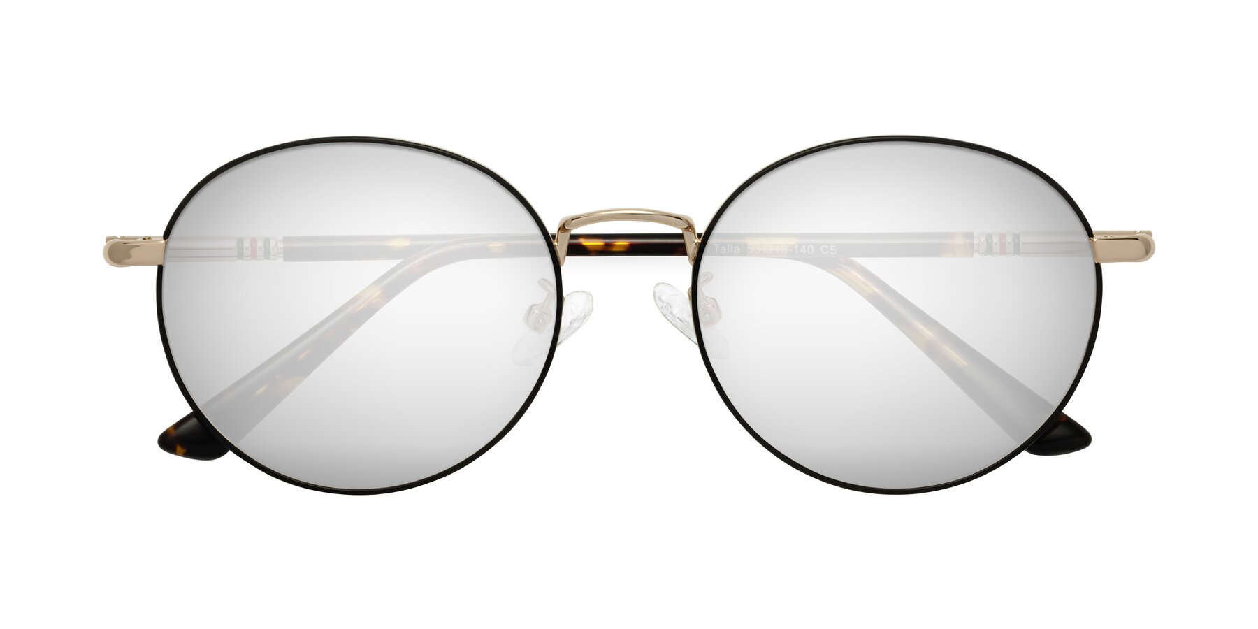 Folded Front of Talla in Black-Gold with Silver Mirrored Lenses