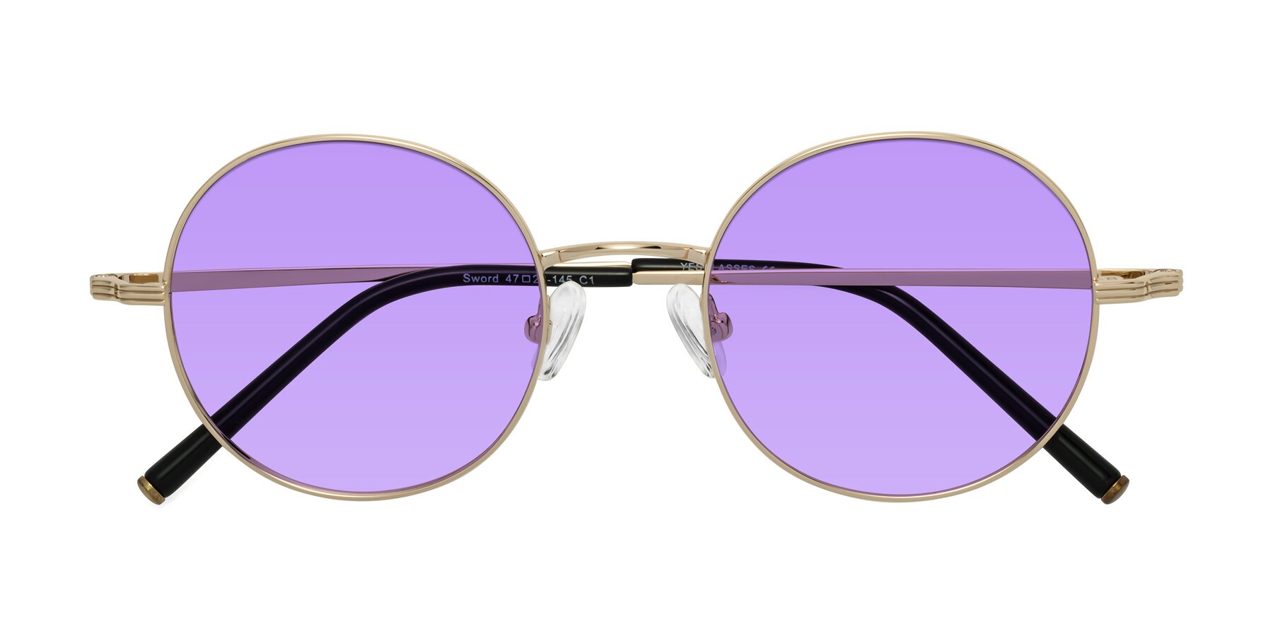 Folded Front of Sword in Light Gold with Medium Purple Tinted Lenses