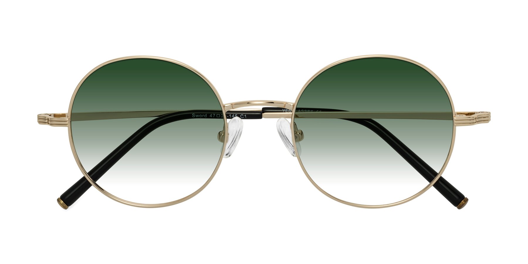 Folded Front of Sword in Light Gold with Green Gradient Lenses