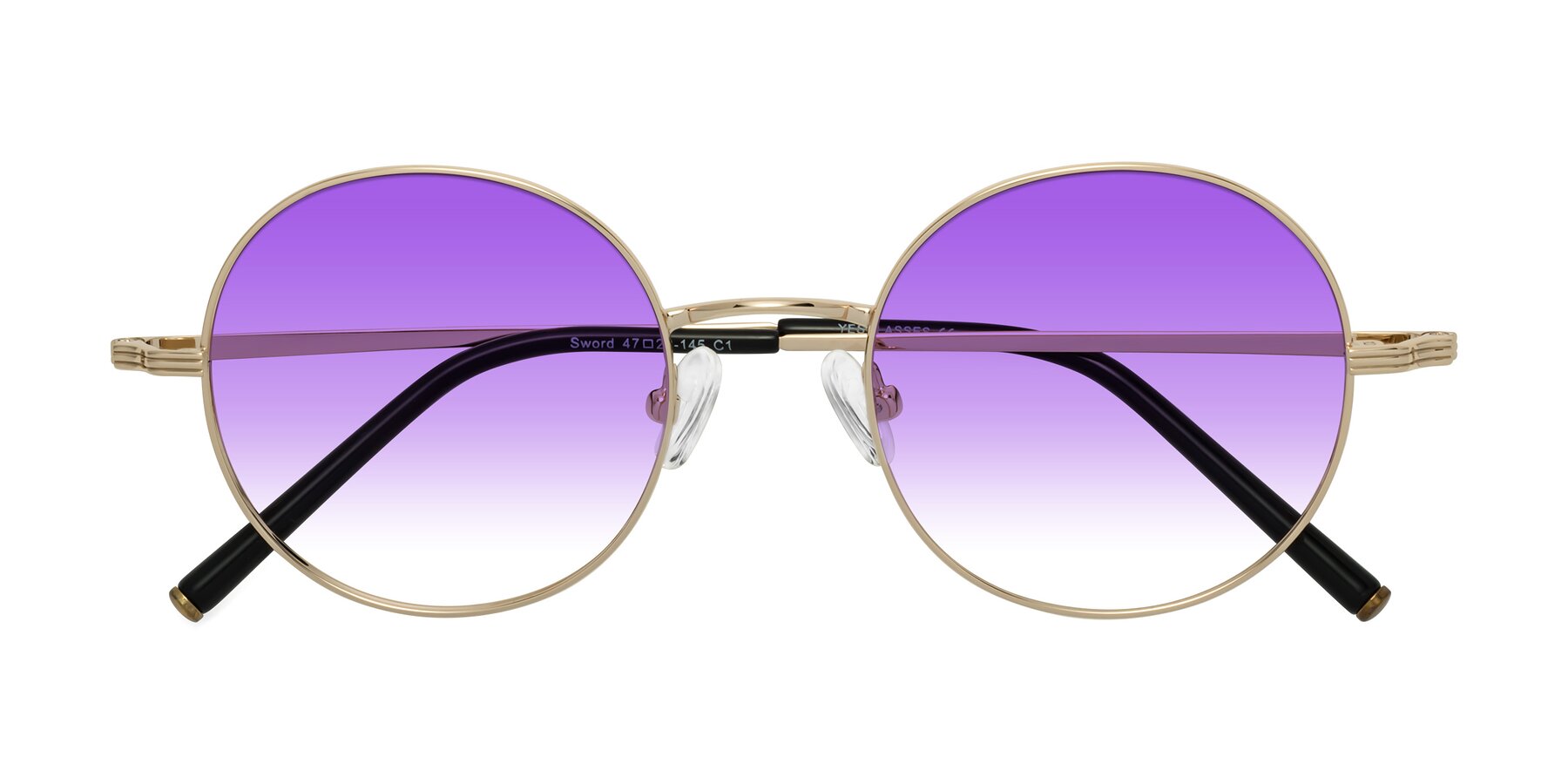 Folded Front of Sword in Light Gold with Purple Gradient Lenses