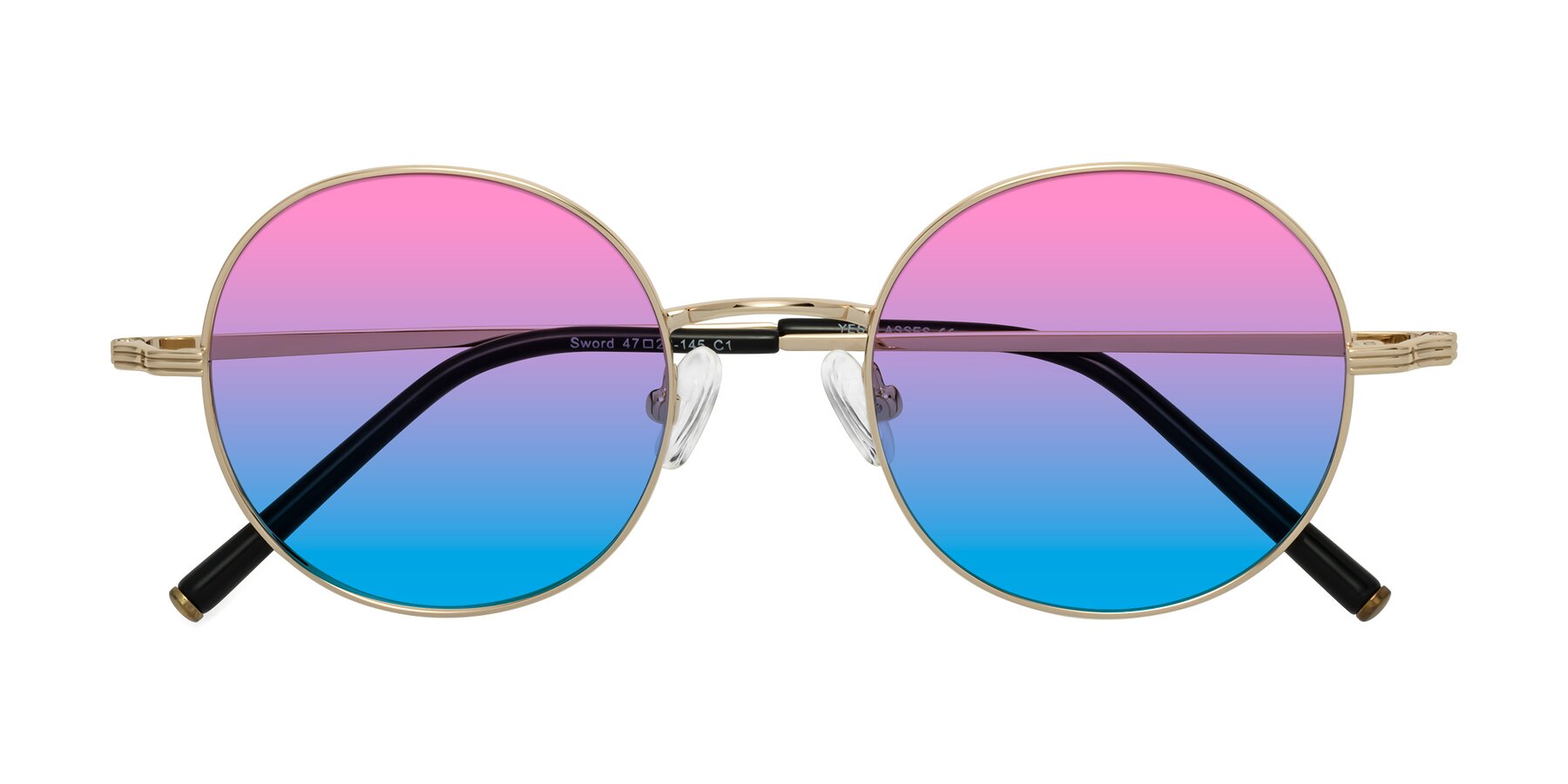 Folded Front of Sword in Light Gold with Pink / Blue Gradient Lenses