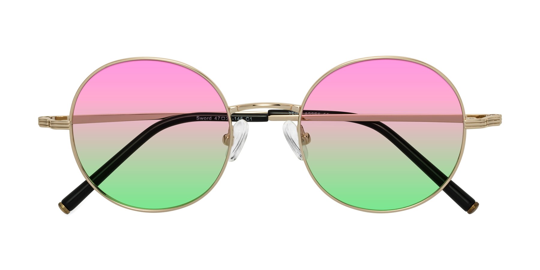 Folded Front of Sword in Light Gold with Pink / Green Gradient Lenses