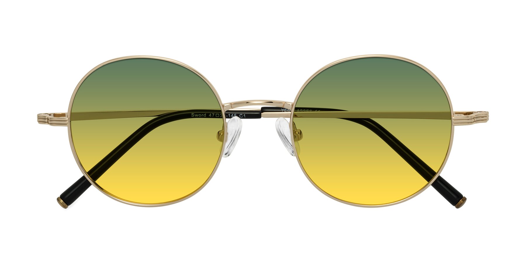 Folded Front of Sword in Light Gold with Green / Yellow Gradient Lenses