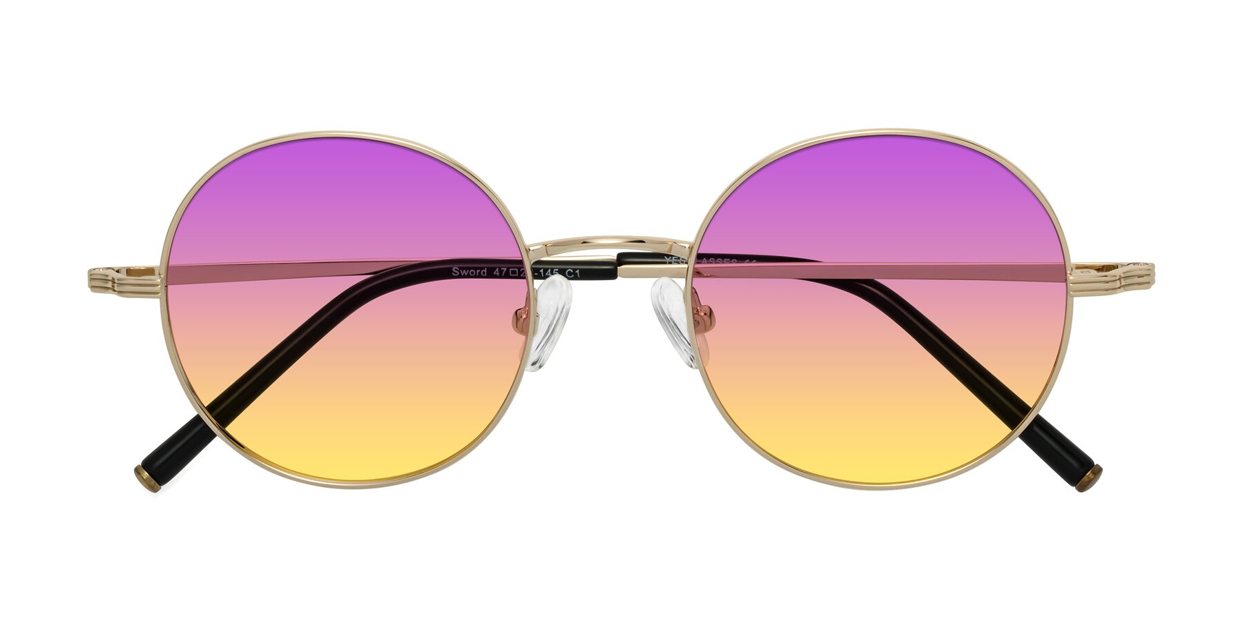 Folded Front of Sword in Light Gold with Purple / Yellow Gradient Lenses