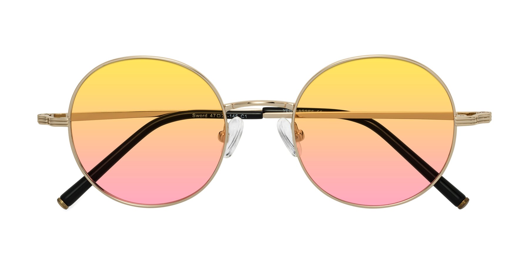 Folded Front of Sword in Light Gold with Yellow / Pink Gradient Lenses